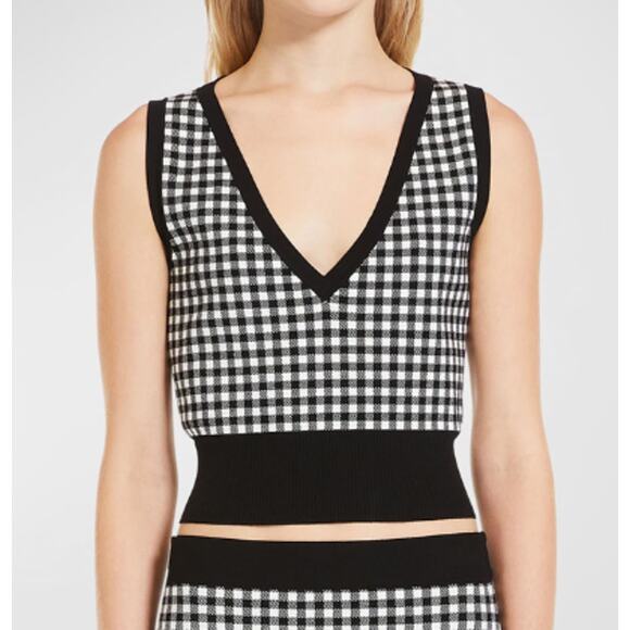 MaxMara Tops - $375 Max Mara Veleno Cropped Gingham Jacquard Sweater Vest | S, Black White NEW